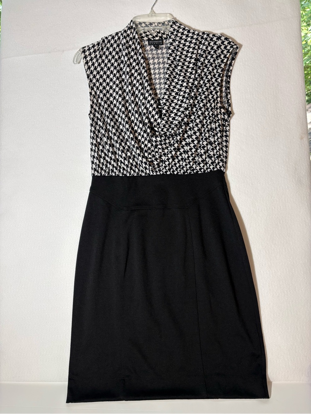 Enfocus Studio Black & White Houndstooth Cowl Neck Dress